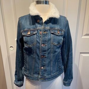 Talbots Denim Jacket with Removable Faux Shearling Collar, XS
